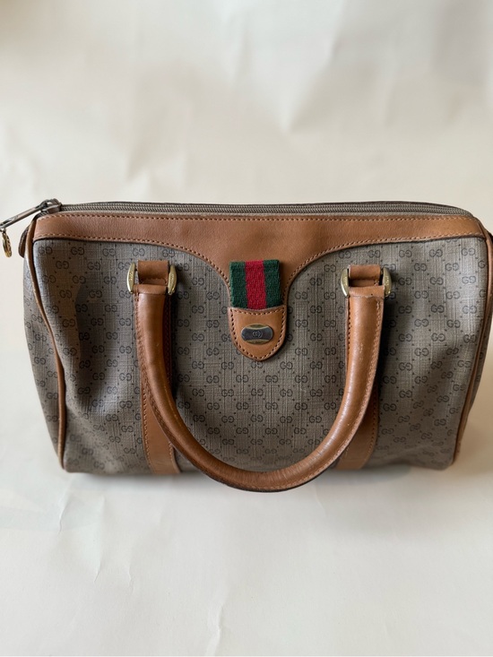 Gucci Handbags - VTG Gucci Brown Monogram Canvas Leather Handbag